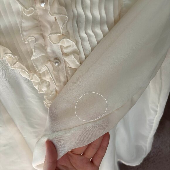 White Stag - Off White Ruffle Collar Button Down - S - Chiffon / Sheer - Picture 10 of 12